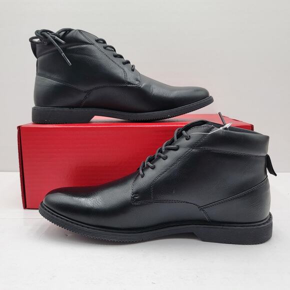London Fog Tyler Chukka Shoes Mens Size 8 Black Memory Foam Dress Boots New